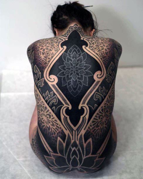 Womens Full Back Black And White Ink Tattoo