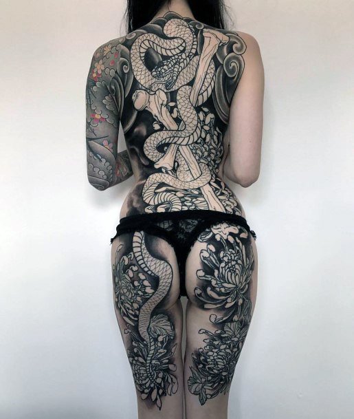 Womens Full Body Tattoo Snake