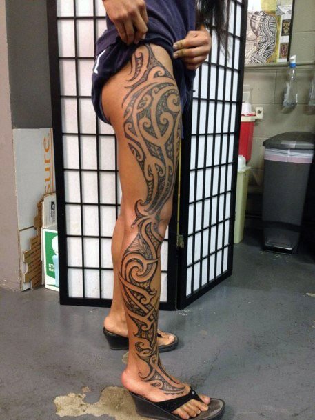 Womens Full Legs Tribal Tattoo