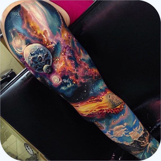 Womens Full Sleeve Colorful 3D Tattoo