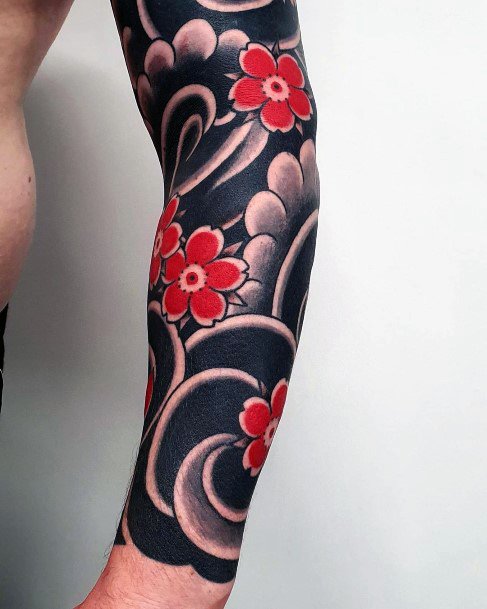 Womens Full Sleeve Dark Cherry Blossom Tattoo Japanese Style
