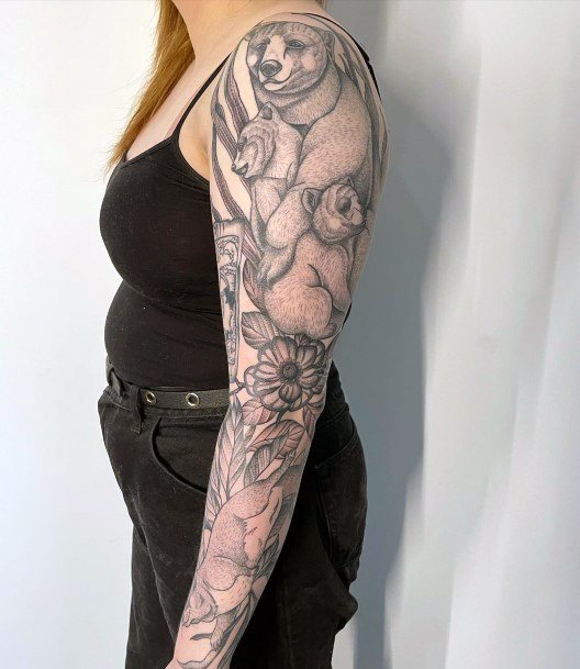 Womens Full Sleeve Grey Bear Grand Tattoo