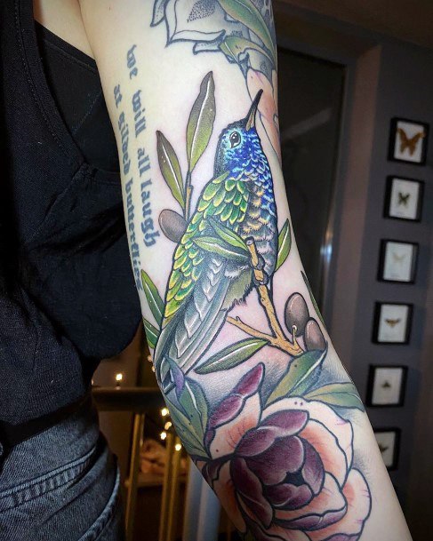 Womens Full Sleeve Hummingbird Tattoo