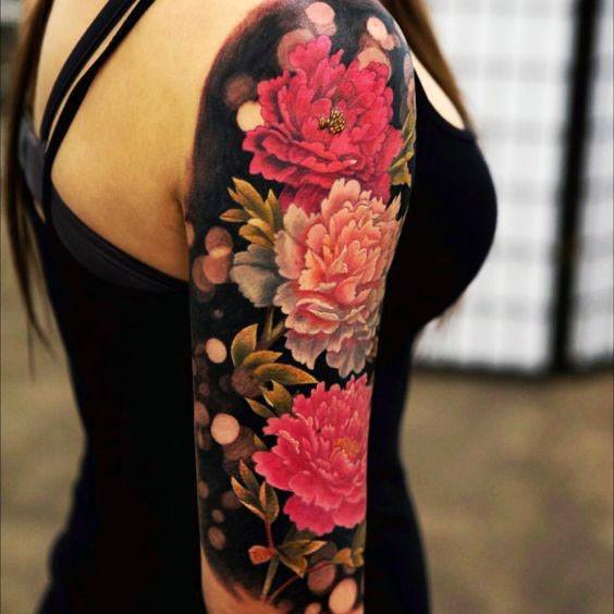 Womens Full Sleeves 3D Gerbera Tattoo