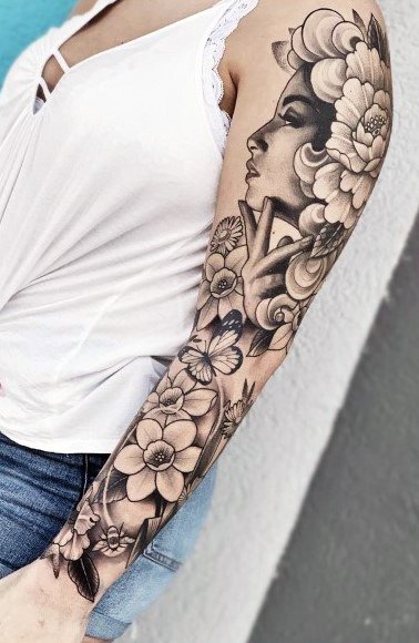 Womens Full Sleeves Bee Grey Tattoo