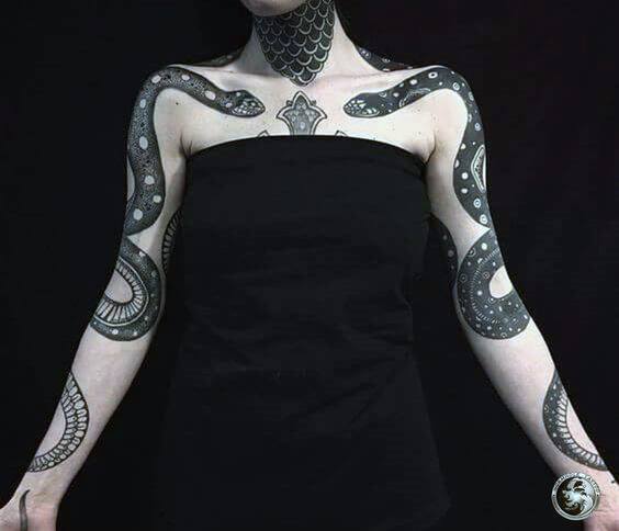 Womens Full Sleeves Both Hands Snake Tattoo