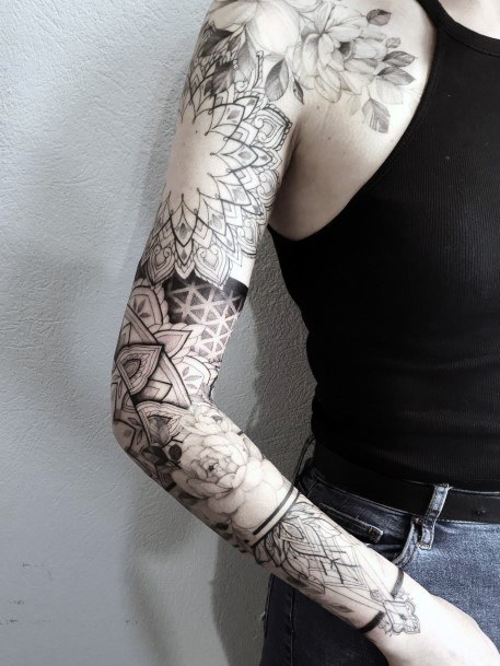 Womens Full Sleeves Geometric Pattern Tattoo