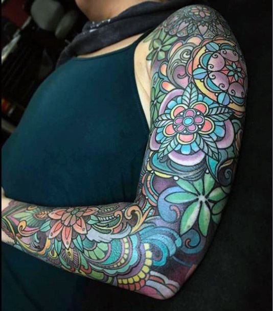 Womens Full Sleeves Gorgeous American Traditional Tattoo