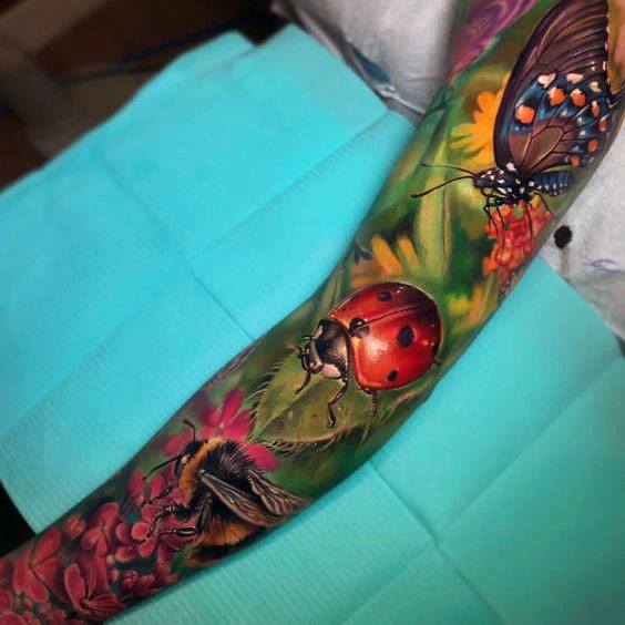 Womens Full Sleeves Insect Tattoo 3D