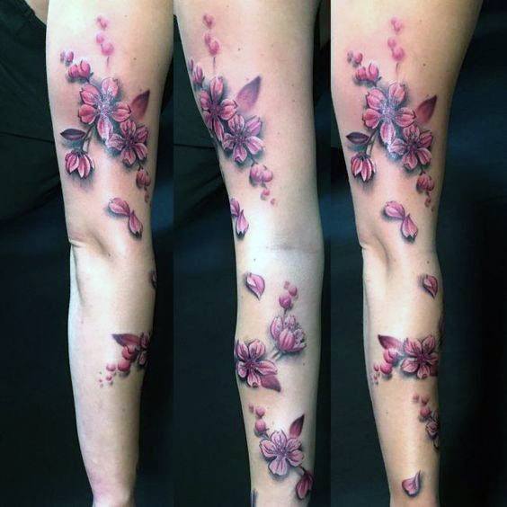 Womens Full Sleeves Purple Cherry Blossom Tattoo