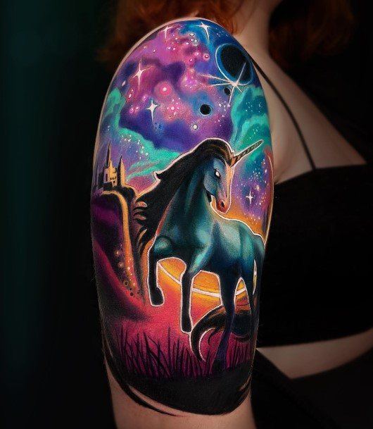 Womens Galaxy Tattoo Half Sleeve Unicorn Colorful 0design Ideas