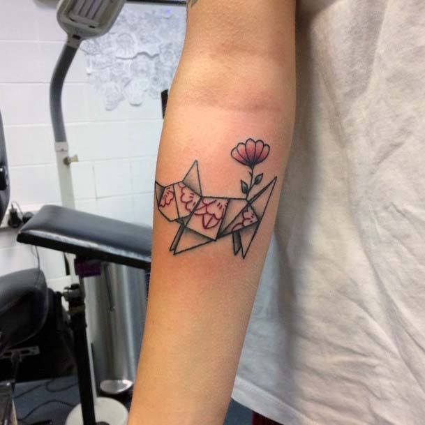 Womens Geometric Art With Flowers Cute Small Tattoo