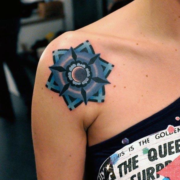 Womens Geometric Blue Tattoo Shoulders
