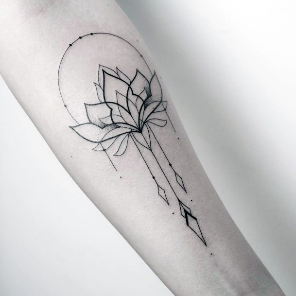 Womens Geometric Lotus With Chains Tattoo