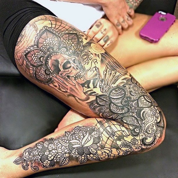 Womens Glam Leg Tattoo