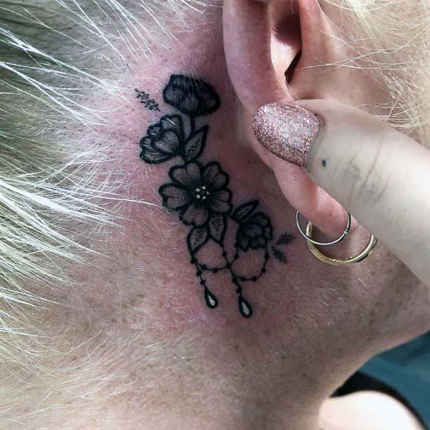 Womens Glistening Grey And Black Tattoo Behind The Ear