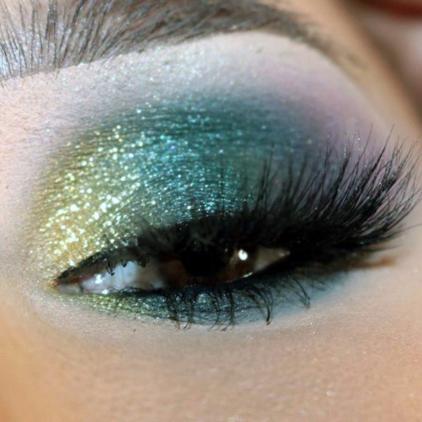 Womens Glittering Gold And Sea Green Eyeshadow