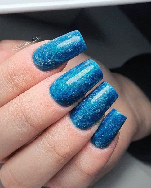 Womens Glossy Blue Water Nails