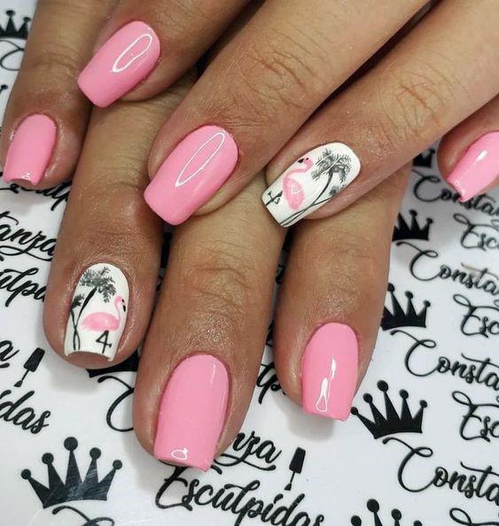 Womens Glossy Flamingo Nails