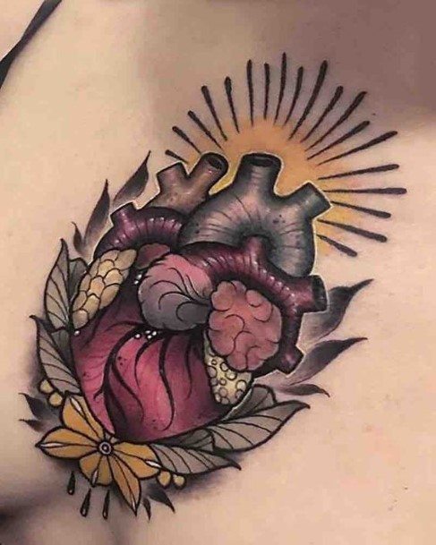 Womens Glowing Anatomical Heart Tattoo