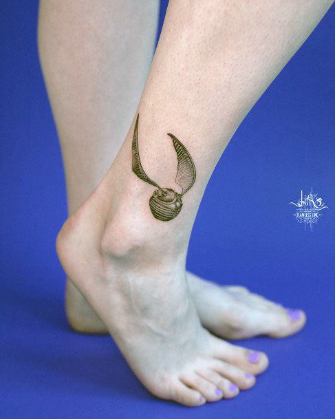 Womens Golden Snitch Tattoo Design Ideas