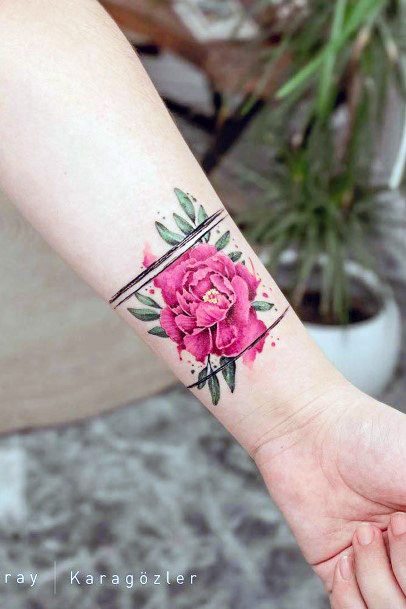 Womens Gorgeous Coral Pink Floral Tattoo Wrist