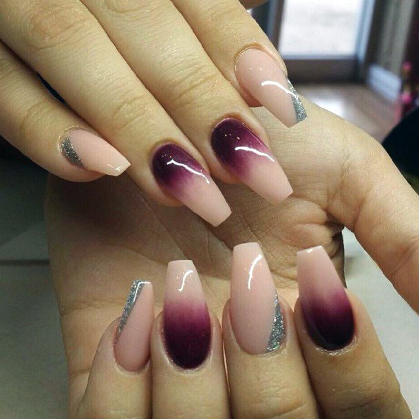 Womens Gorgeous Fall Ombre Pink Maroon Nails Ideas
