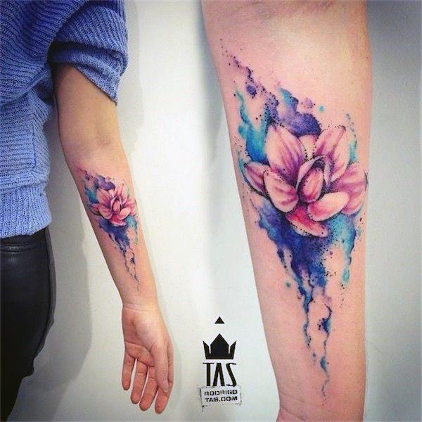 Womens Gorgeous Water Color Tattoo Forearms