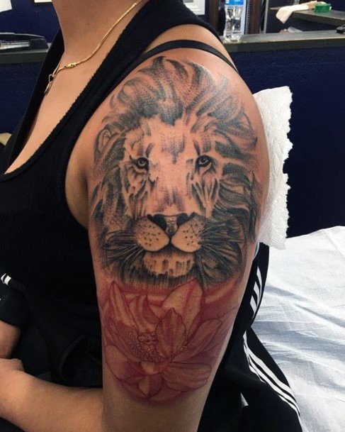 Womens Grandiose Lion Tattoo On Arms