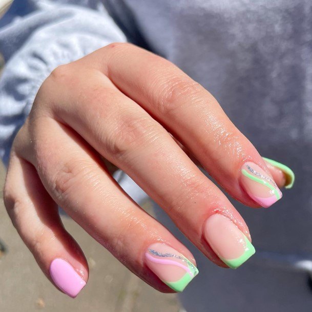 Womens Green And Pink Good Looking Nails