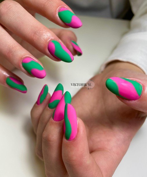 Womens Green And Pink Nail Ideas
