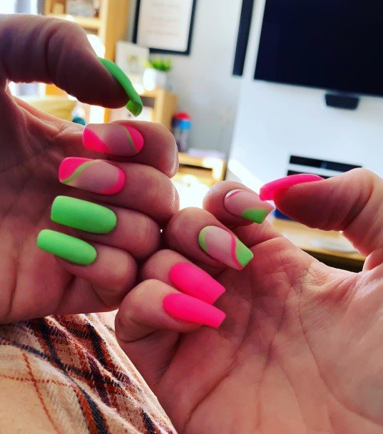 Womens Green And Pink Nails