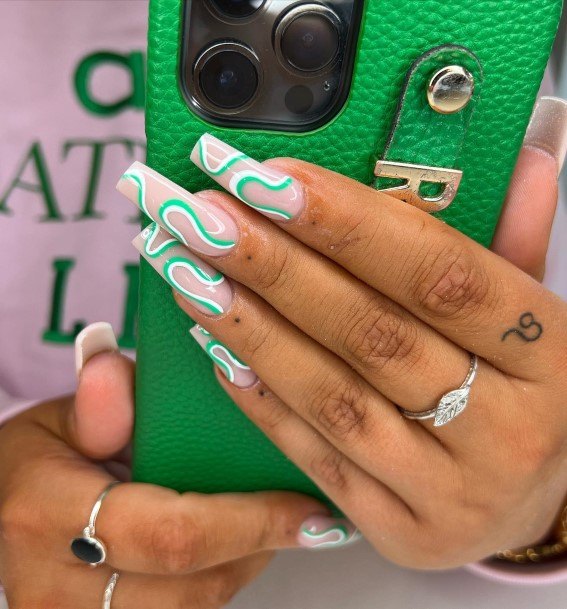 Womens Green And White Girly Nail Designs