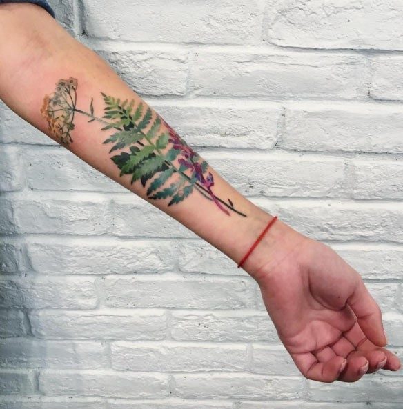 Womens Green Leaf Tattoo Forearms