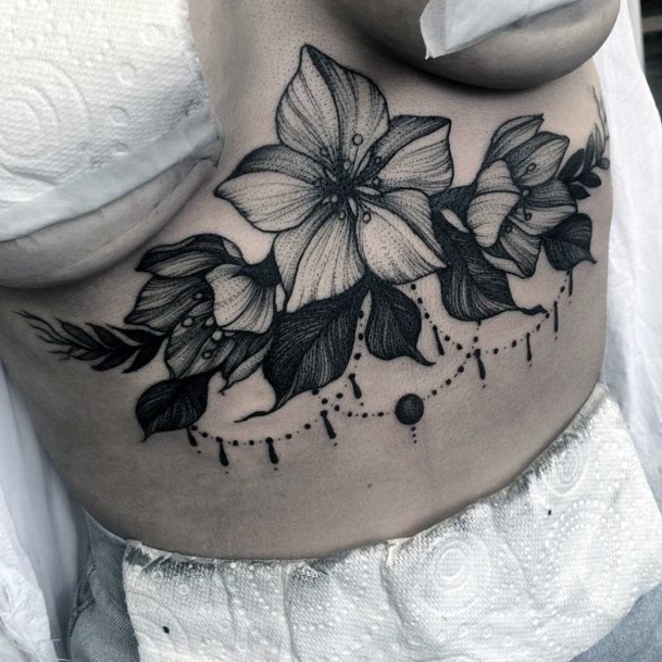 Womens Grey And Black Underboob Tattoo