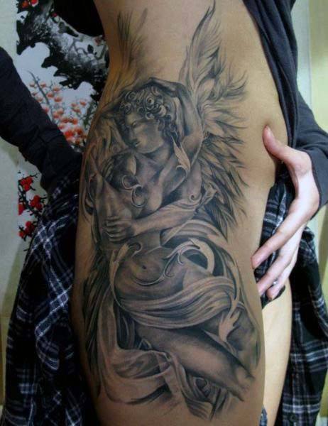 Womens Grey Angel Stunning Tattoo