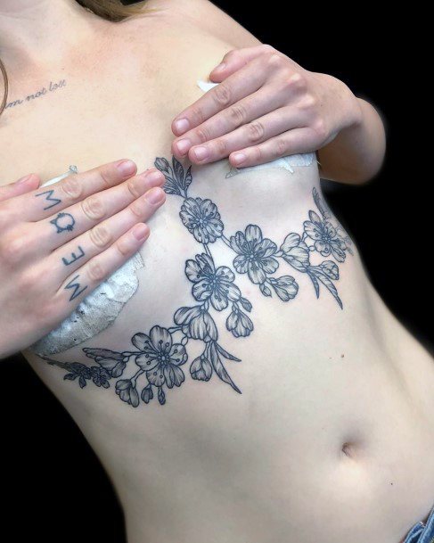 Womens Grey Cherry Blossom Tattoo Torso