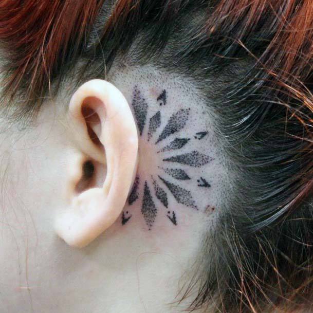 Womens Grey Dotted Design Tattoo Behind The Ear