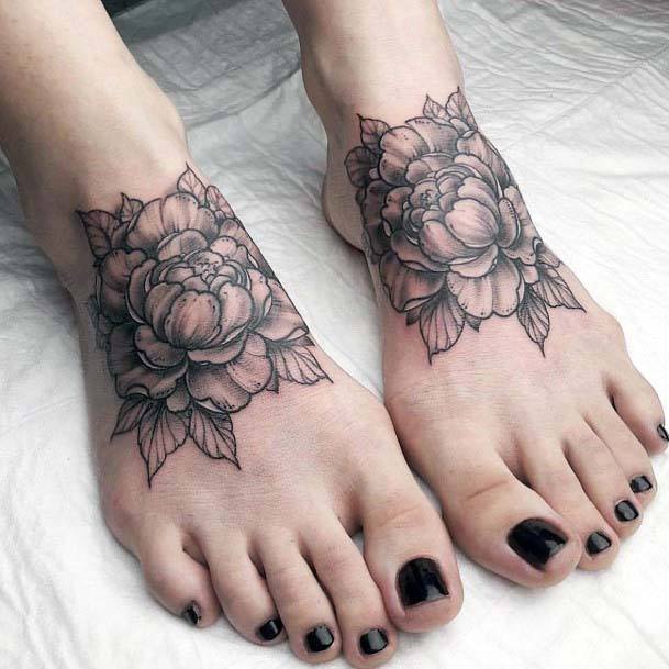 Womens Grey Floral Tattoo Foot