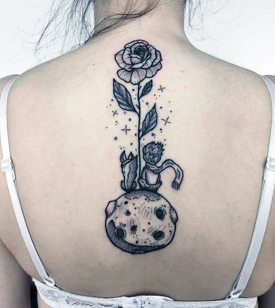 Womens Grey Rose Tattoo Spine