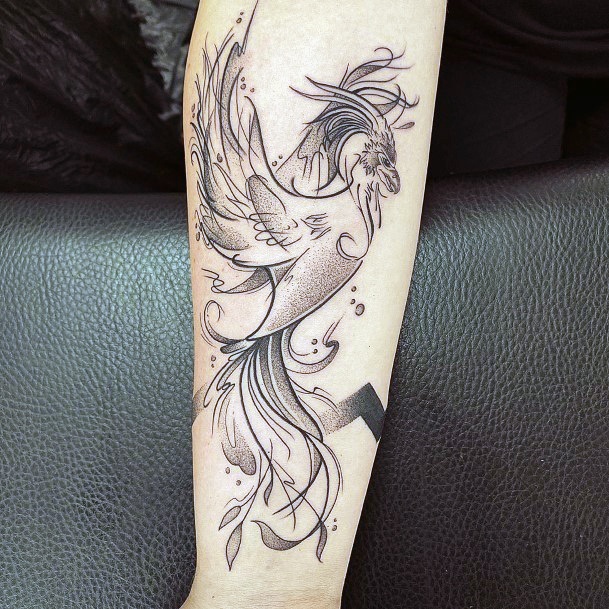 Womens Grey Toned Lovely Phoenix Tattoo