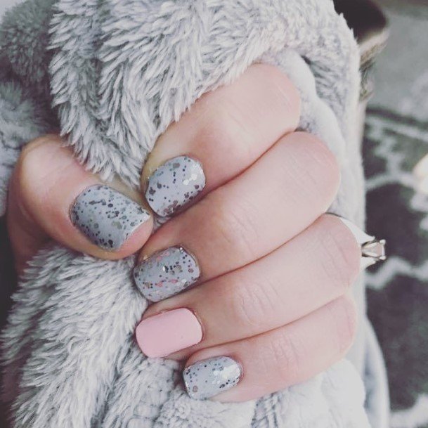 Womens Grey With Glitter Girly Nail Designs