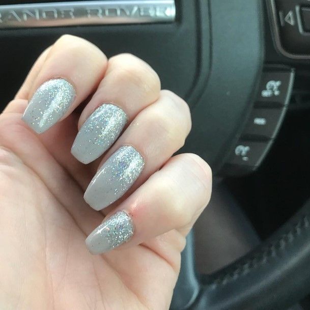 Womens Grey With Glitter Nail Design Ideas