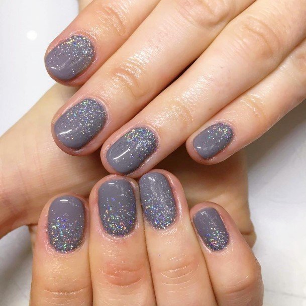 Womens Grey With Glitter Nails