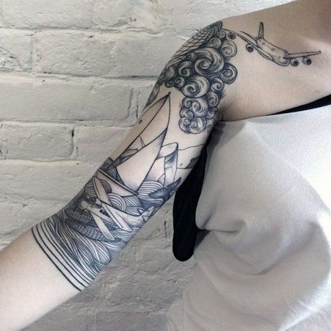 Womens Half Sleeve Airline Tattoo