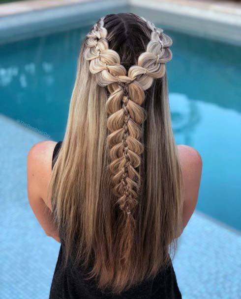 Womens Half Up Long Medium To Light Blonde In Double Dutch Braids