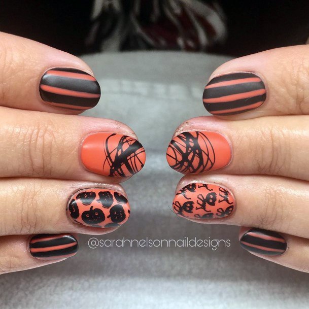 Womens Halloween Spooky Orange And Black Nail Design Ideas