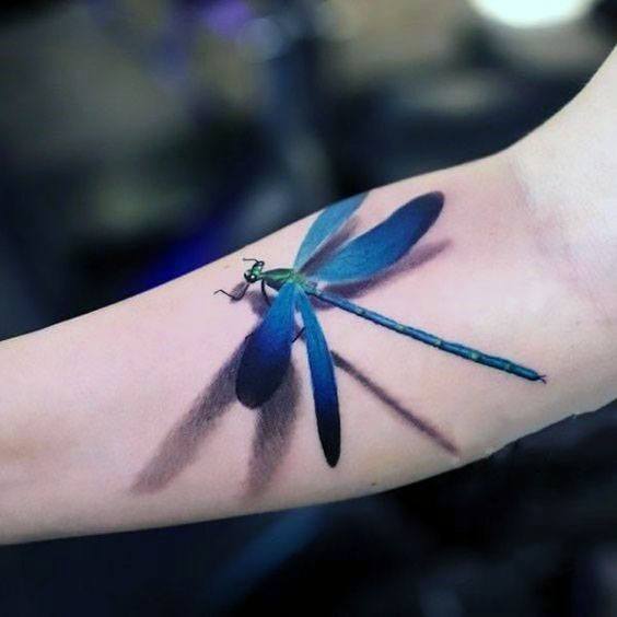 Womens Hand 3D Dragonfly Blue Tattoo