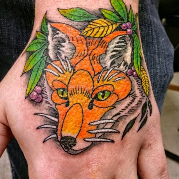 Womens Hand Cool Fox Tattoo