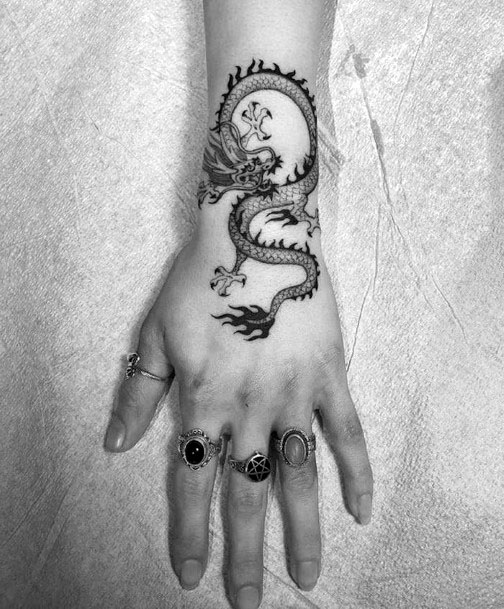 Womens Hand Futuristic Dragon Tattoo